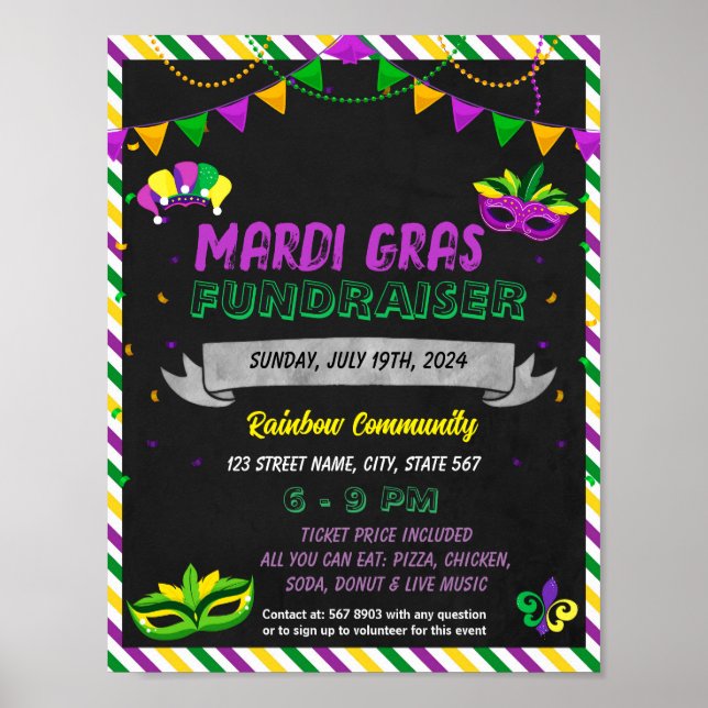 Poster Modelo do evento Mardi Gras (Frente)