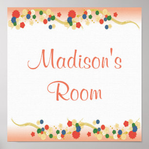 Poster Modelo Floral Asiático Rosa Personalizado