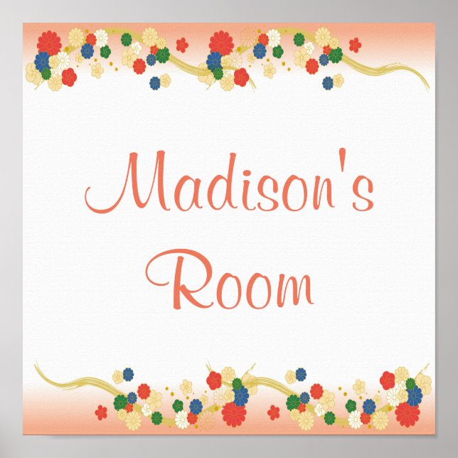 Poster Modelo Floral Asiático Rosa Personalizado (Frente)