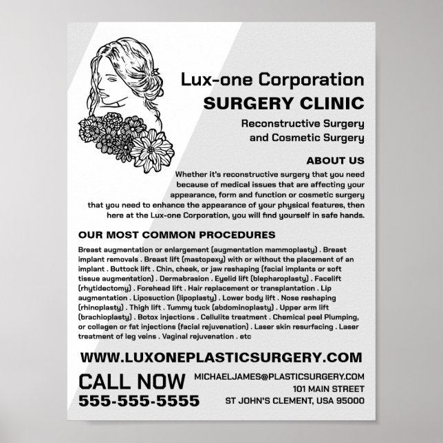 Poster Modelo Floral, Cirurgião Plástico, Cirurgia Plásti (Frente)