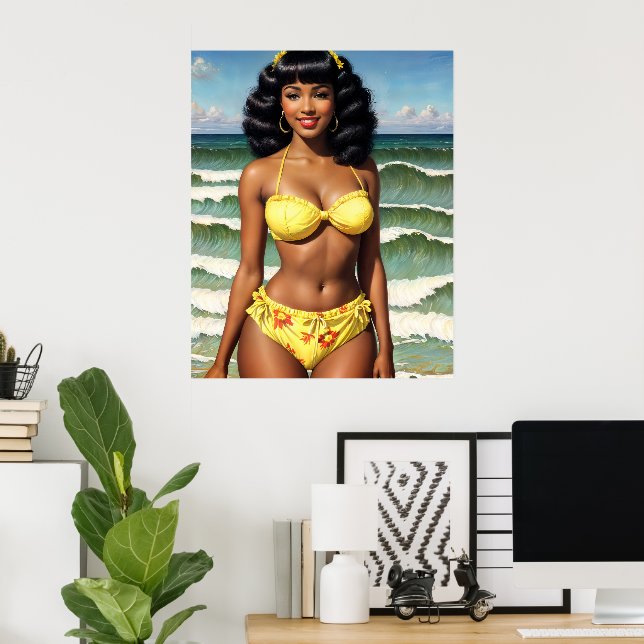 Poster Modelo Pinup Black Girl Melanin Bikini (Escritório em casa)