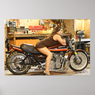 Poster Modelo quente + Um Dragbike clássico quente