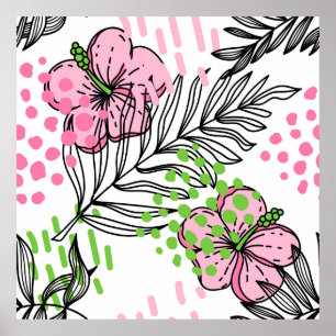 Poster Modelo sem costura de elementos tropicais, desenha