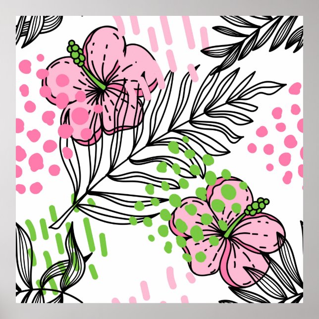 Poster Modelo sem costura de elementos tropicais, desenha (Frente)