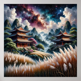 Poster Modelos Asiáticos Cênicos Contra Céu Estrelado