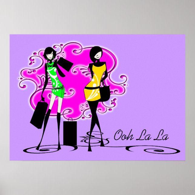 Poster Modelos comprando garotas roxas rosa (Frente)