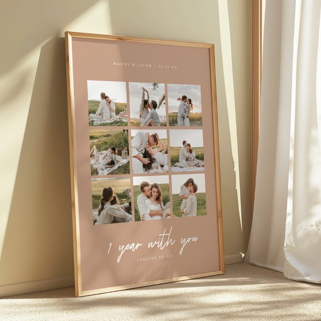 Poster Modern 1-Year Anniversary Beige 9-Photo Wedding (Criador carregado)