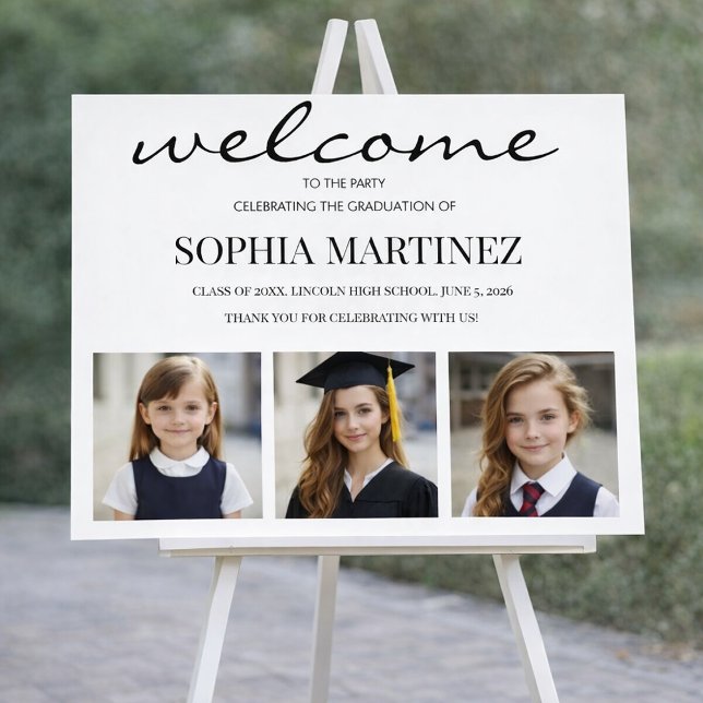 Poster Modern 3 Photo Graduation Welcome Sign (Criador carregado)