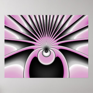 Poster Modern Abstract Fractal Art Pink Gray Black Figure