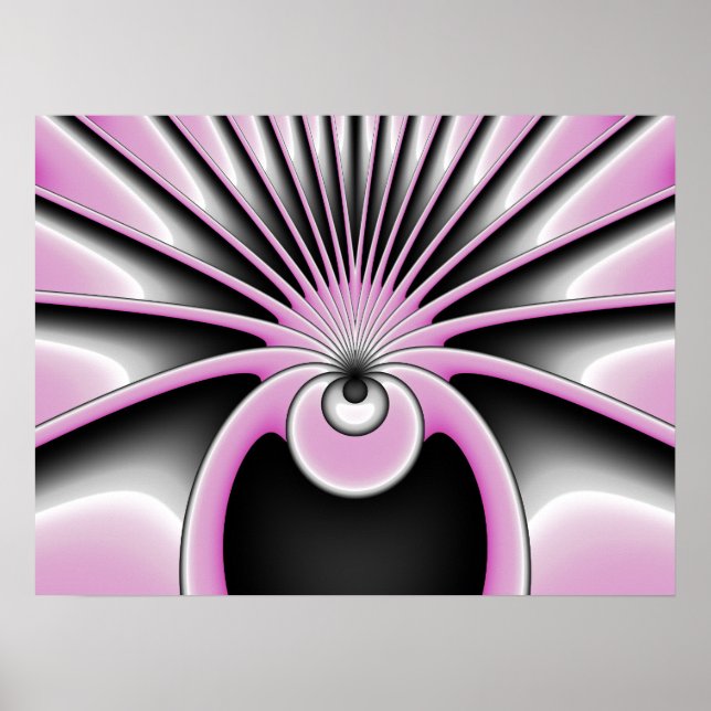 Poster Modern Abstract Fractal Art Pink Gray Black Figure (Frente)