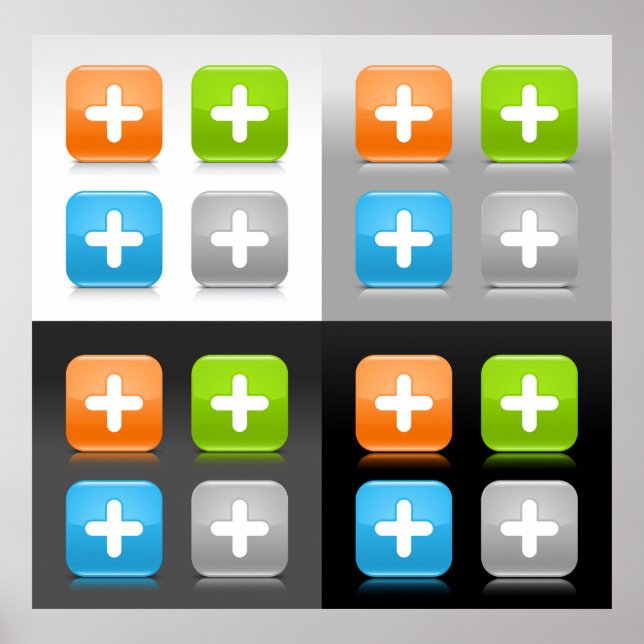 Poster Modern Addition Math Symbol Shiny Glassy Icons (Frente)