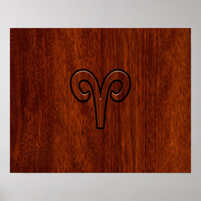 Pôster Modern Aries Símbolo Zodiac em Mahogany como impre (Frente)