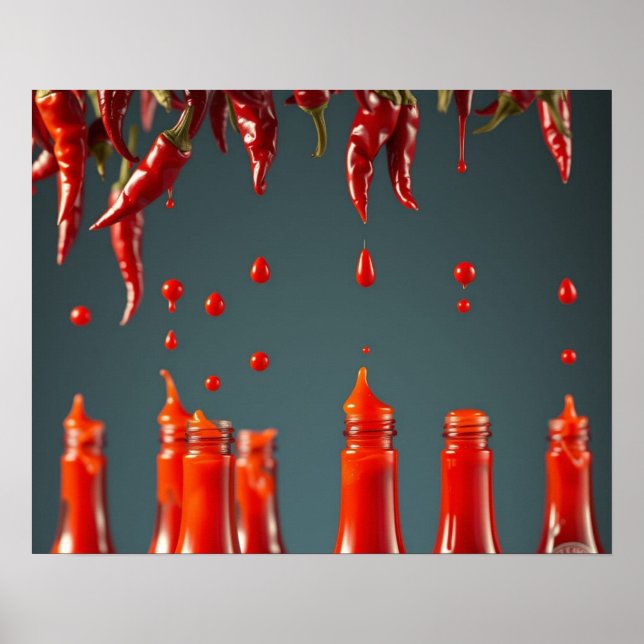 Poster Modern Art Chili Pepper Hot Sauce Mexican Decor (Frente)