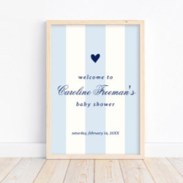 Poster Modern Baby Blue Stripe Heart Valentine Welcome