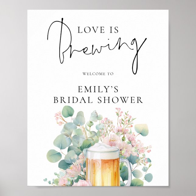Poster Modern Beer Love is Brewing Welcome Bridal Shower (Frente)