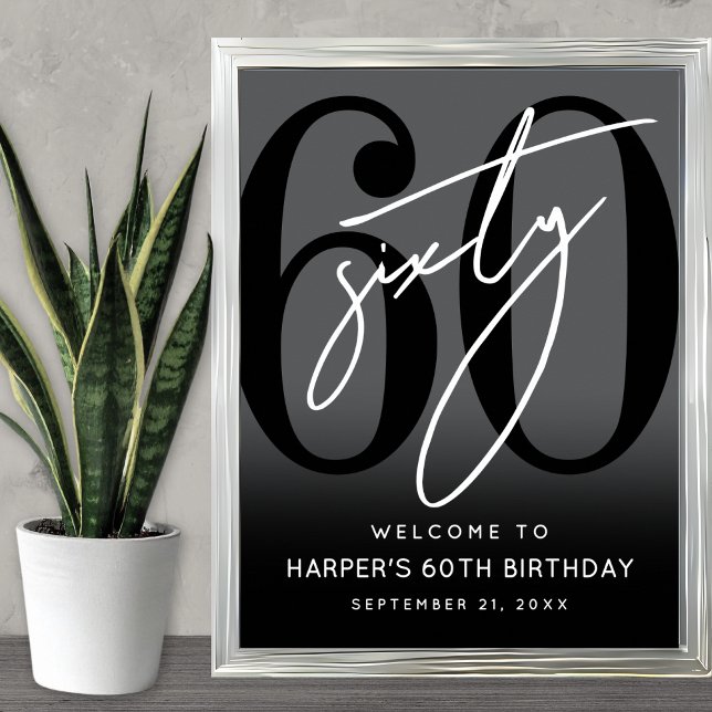 Poster Modern Black 60th Birthday Party Welcome Sign (Modern Black 60th Birthday Party Welcome Sign)