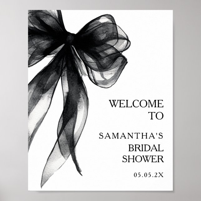 Poster Modern Black Bow Bridal Shower Welcome Sign (Frente)