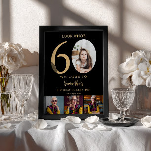 Poster Modern Black gold 60th Birthday 4 Foto de boas-vin