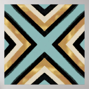 Poster Modern Black Gold Brushstrokes Mint Geometric