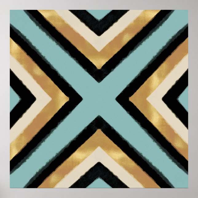 Poster Modern Black Gold Brushstrokes Mint Geometric (Frente)