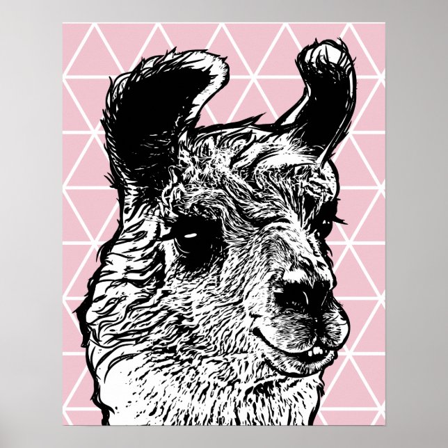 Poster Modern Black & White Llama & Triangles (Frente)