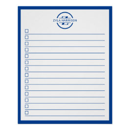 Pôster Modern Blue Monogram Name To Do List