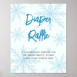 Poster Modern Blue Snowflakes Baby Shower Diaper Raffle