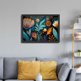 Poster Modern Boho Floral Tapestry
