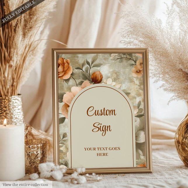 Poster Modern Boho Terracotta Beige Olive Floral Custom  (Modern Boho Terracotta Beige Olive Floral Custom Sign)