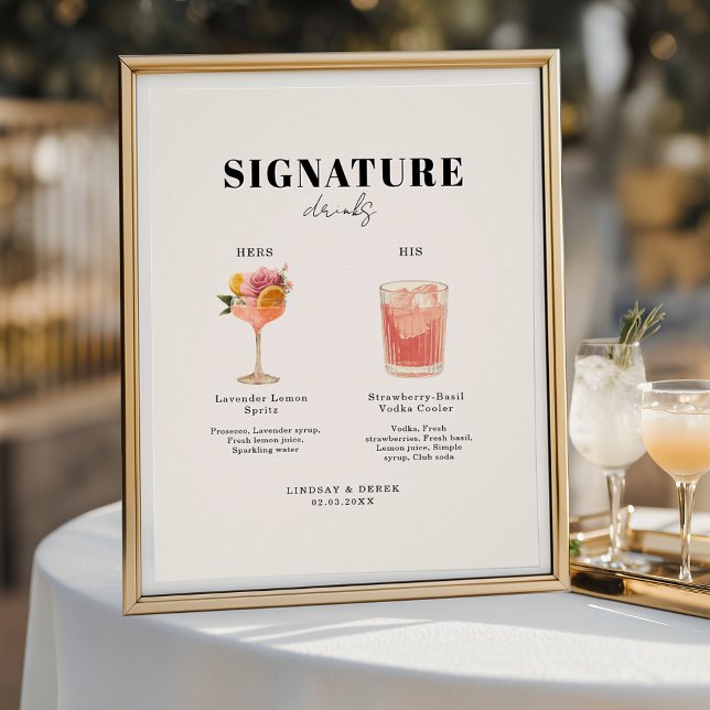 Pôster Modern Bold Font His & Hers Drinks Wedding (Modern Bold Font His & Hers Drinks Wedding Poster)