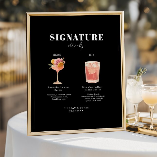 Pôster Modern Bold Font His & Hers Drinks Wedding (Modern Bold Font His & Hers Drinks Wedding Poster)