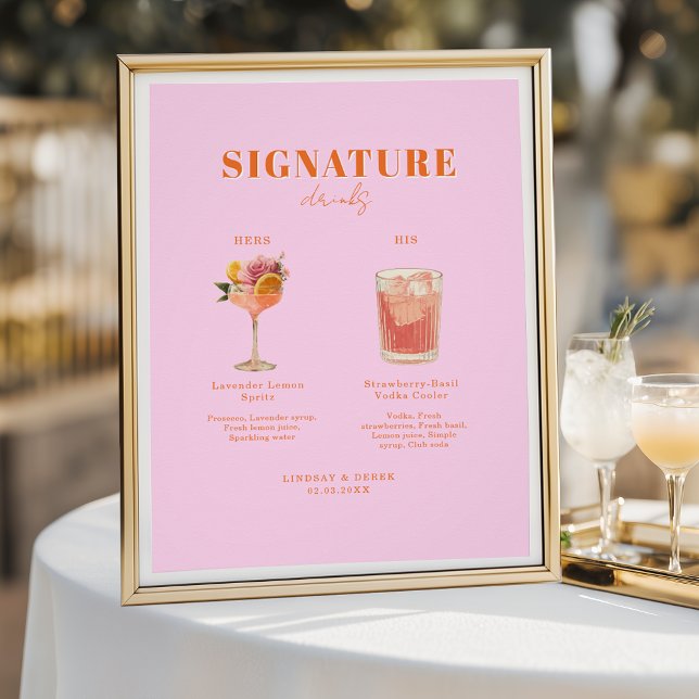 Pôster Modern Bold Font His & Hers Drinks Wedding (Modern Bold Font His & Hers Drinks Wedding Poster)
