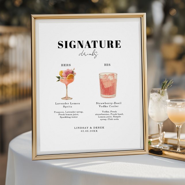 Pôster Modern Bold Font His & Hers Drinks Wedding (Modern Bold Font His & Hers Drinks Wedding Poster)