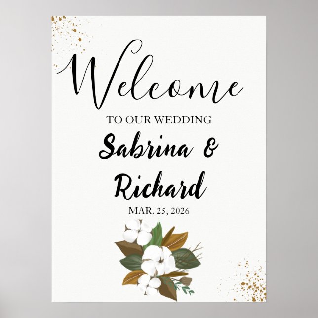 Poster Modern Brown E Cream Floral Sinais De Boas-Vindas (Frente)