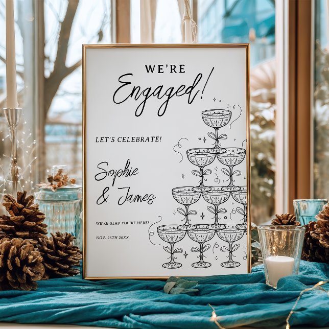 Poster Modern Champagne Tower Engagement Welcome (Modern Champagne Tower Engagement Welcome Poster)