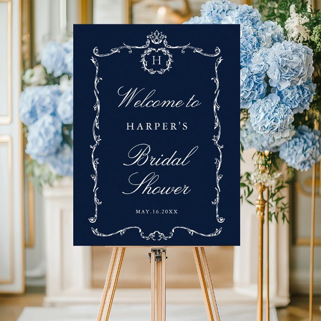 Poster Modern Classic French Frame Wedding Navy Blue (Criador carregado)