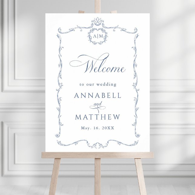 Poster Modern Classic French Wedding Dusty Blue Welcome (Criador carregado)