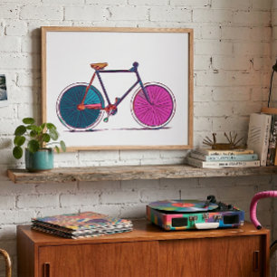 Poster Modern Colorful Bicycle Line Art Drawing