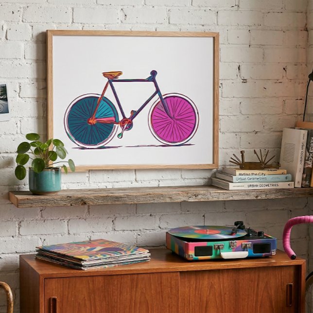 Poster Modern Colorful Bicycle Line Art Drawing (Criador carregado)