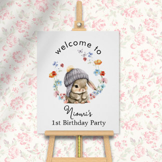 Pôster Modern Colorful Sweet Bunny Birthday Welcome Poste