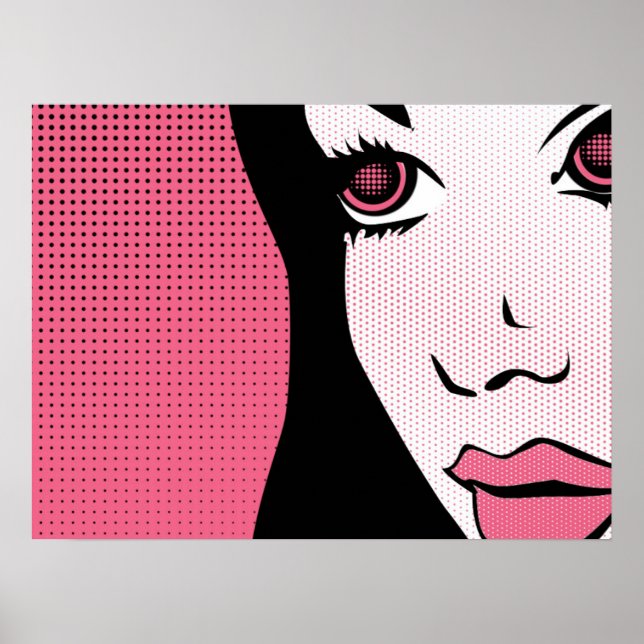 Poster Modern Comic Book Pop Art of Woman's Face (Frente)