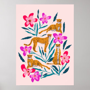 Poster Modern cute cheetah with orchids
