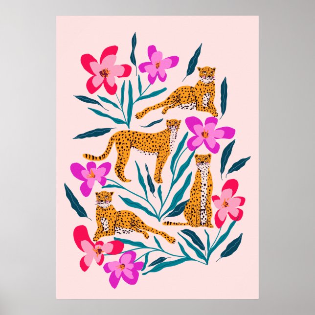 Poster Modern cute cheetah with orchids  (Frente)