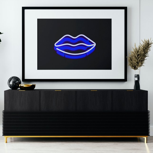 Poster Modern Digital Art | Blue Neon Wall Light Lips (Criador carregado)
