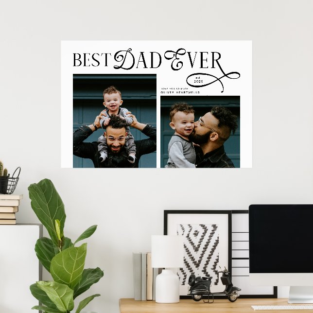 Poster Modern Elegant Best Dad Ever 2 Photos Fathers Day (Escritório em casa)