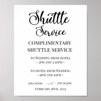 Poster Modern Elegant Wedding Shuttle Service Sign