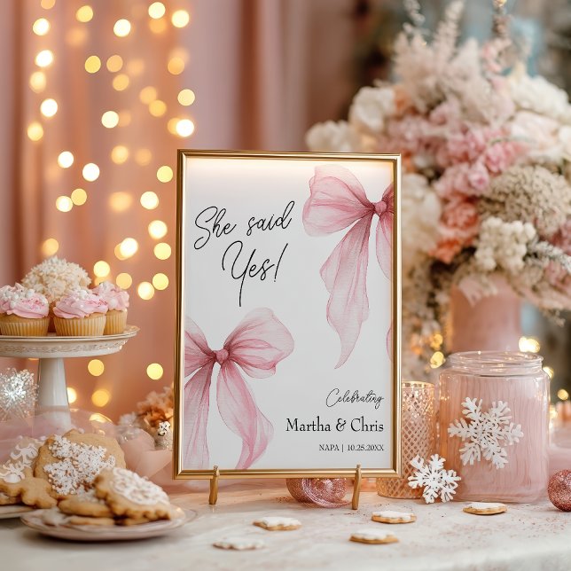 Poster Modern Engagement She Said Yes Coquette Pink Bow (Modern Engagement She Said Yes Coquette Pink Bow Poster)
