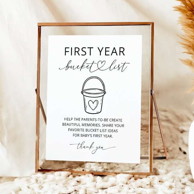 Poster Modern First Year Bucket List Baby Shower Sign (Criador carregado)