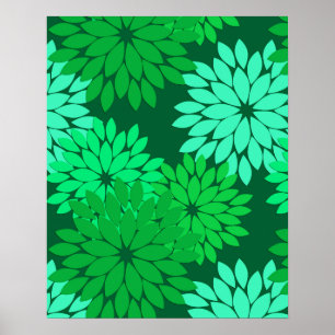 Pôster Modern Floral Kimono Impressão, Emerald e Jade Gre