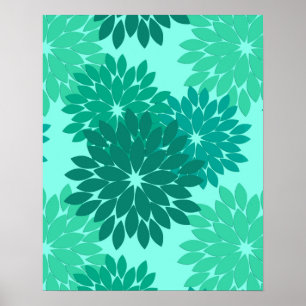 Pôster Modern Floral Kimono Impressão, Turquoise, Teal & 